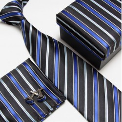 Dárkový set modrá kravata, kapesníček a manžetové knoflíčky