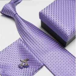 Dárkový set fialová kravata, kapesníček a manžetové knoflíčky