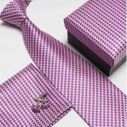 Dárkový set růžová kravata, kapesníček a manžetové knoflíčky
