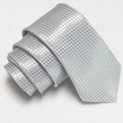 Úzká SLIM kravata stříbrná se vzorem šachovnice