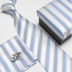 Dárkový set modrá kravata, kapesníček a manžetové knoflíčky